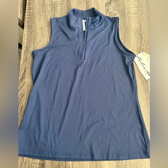 Lulu-B Tops - Lulu B UPF 50+ Cooling Sleeveless Mock Neck Zip Tank Top Navy Blue Small NWT